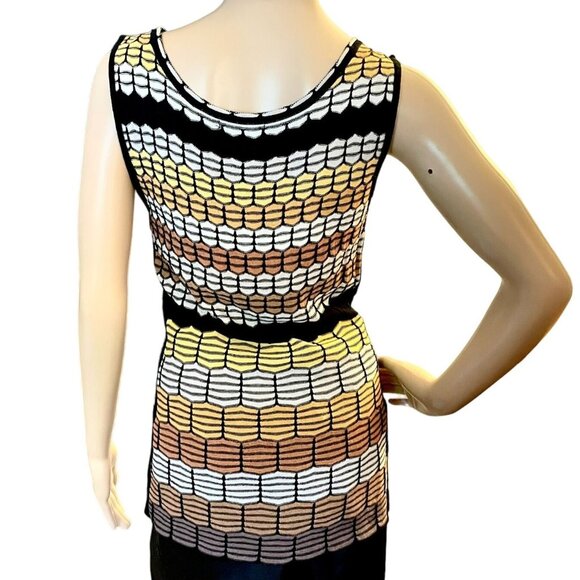 Nic+Zoe Sleeveless Knit Top Womens Sz M Geometric Honeycomb Print Black Brown Go - Picture 3 of 9